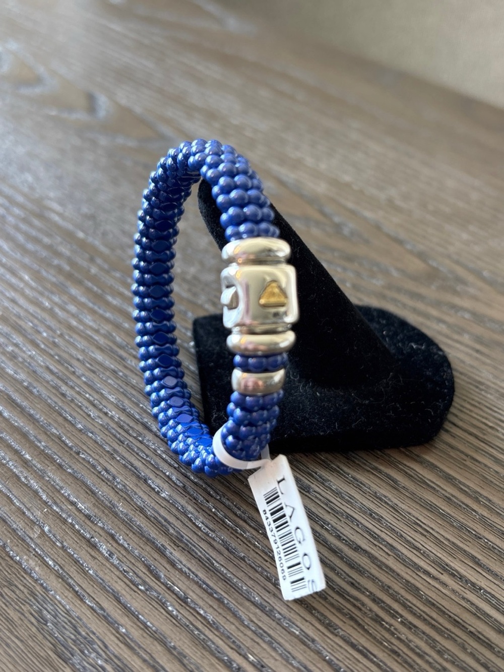 Lagos Caviar Sterling Silver 18K Blue Marine Ceramic Beaded Bracelet NWT SZ 6